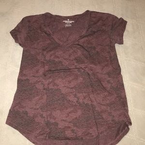 short sleeve red/maroon camo shirt